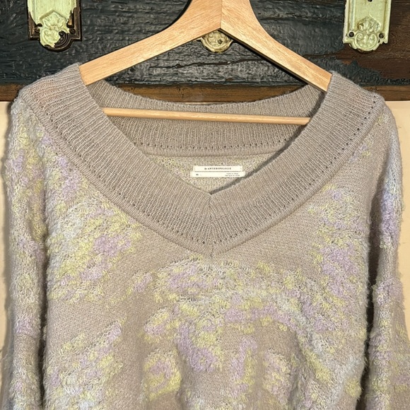 By Anthropologie Purple Beige Textured Oversized V-Neck Sweater Size XS - Picture 8 of 16